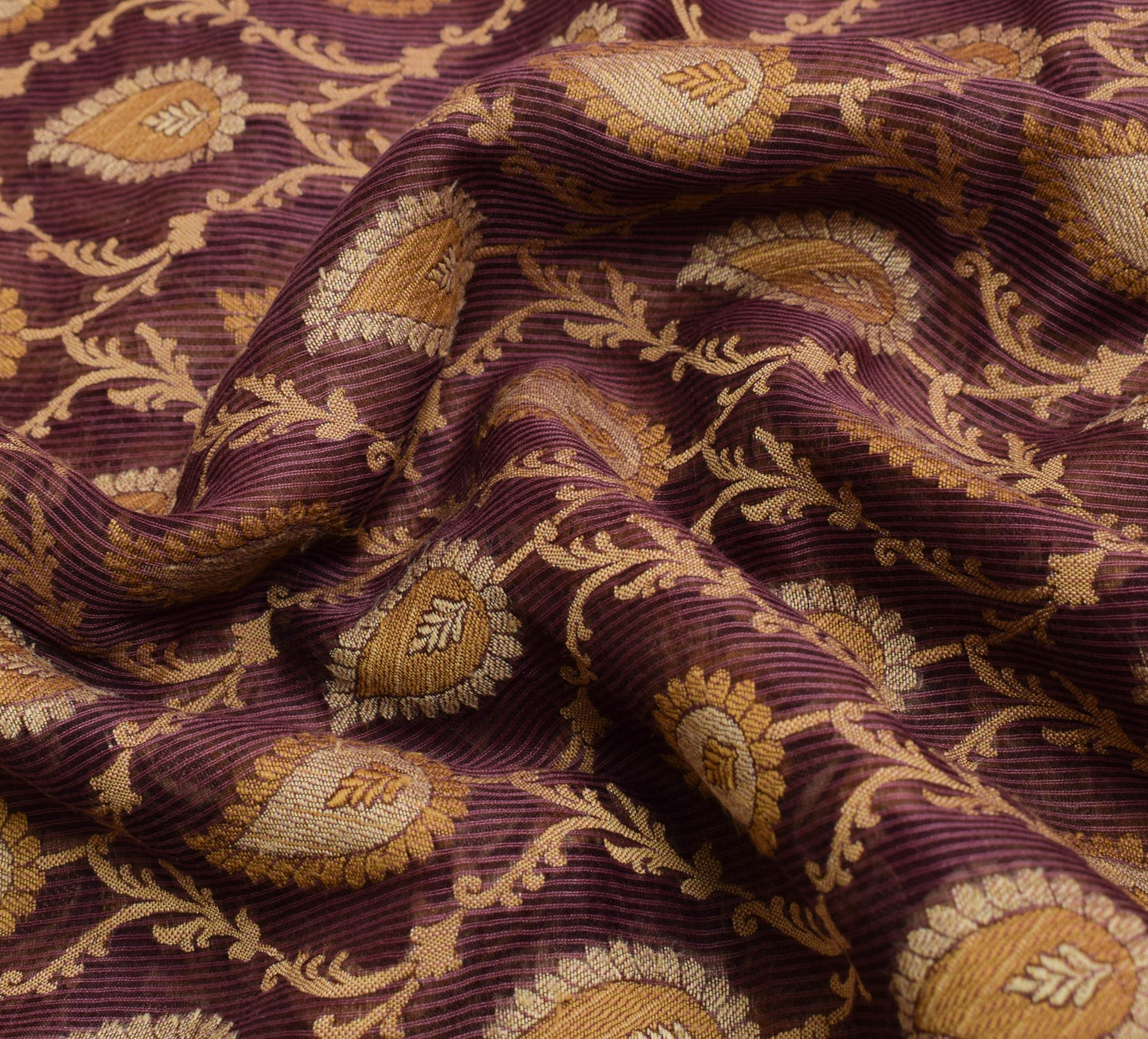 Sushila Vintage Purple Saree 100% Pure Cotton Paisley Resham Woven  Sari Fabric