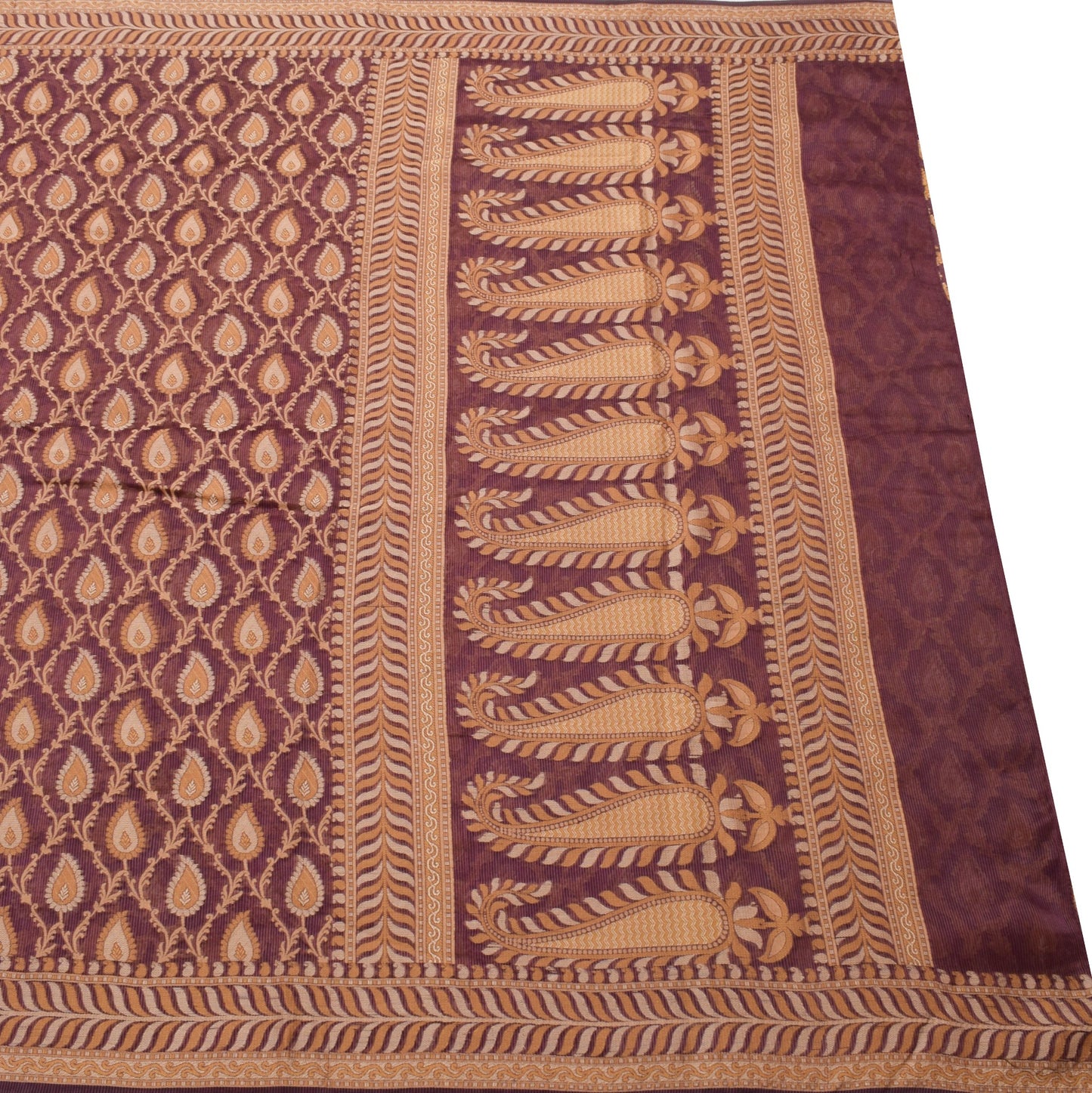 Sushila Vintage Purple Saree 100% Pure Cotton Paisley Resham Woven  Sari Fabric