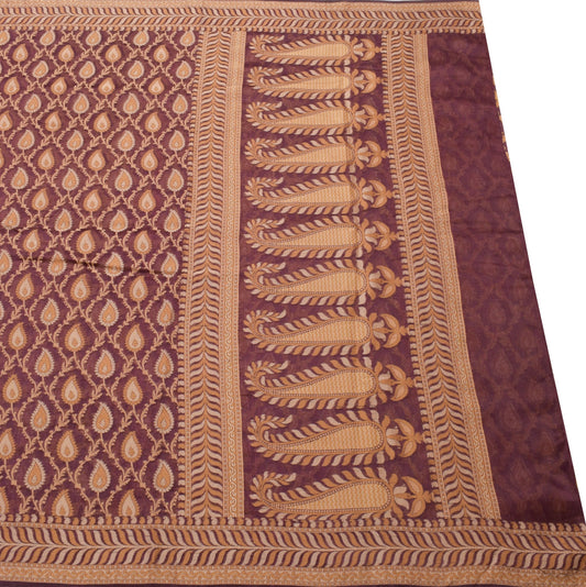 Sushila Vintage Purple Saree 100% Pure Cotton Paisley Resham Woven  Sari Fabric