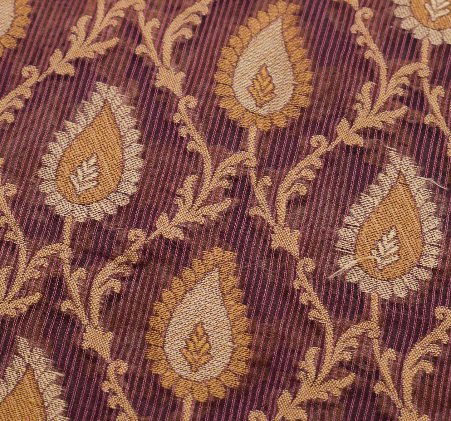 Sushila Vintage Purple Saree 100% Pure Cotton Paisley Resham Woven  Sari Fabric