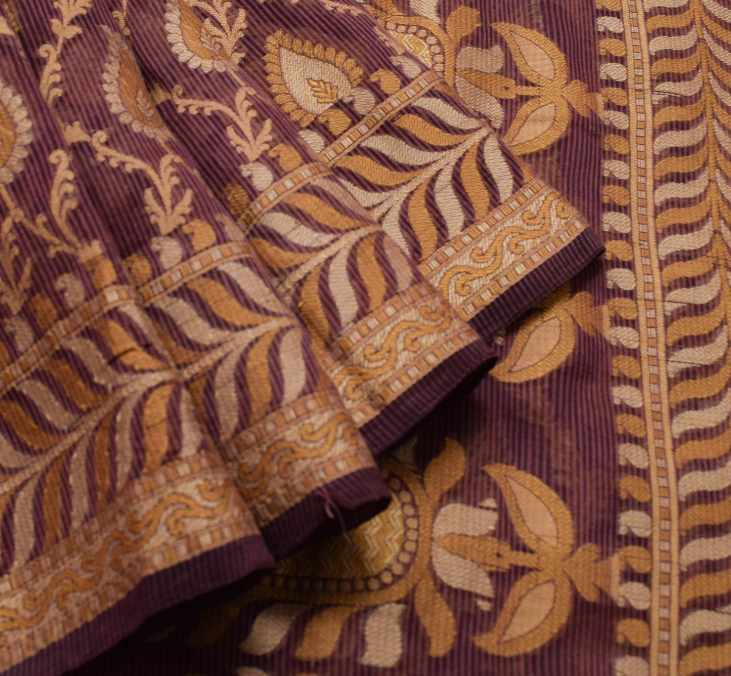 Sushila Vintage Purple Saree 100% Pure Cotton Paisley Resham Woven  Sari Fabric