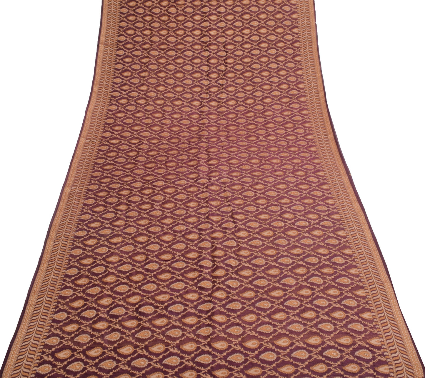 Sushila Vintage Purple Saree 100% Pure Cotton Paisley Resham Woven  Sari Fabric