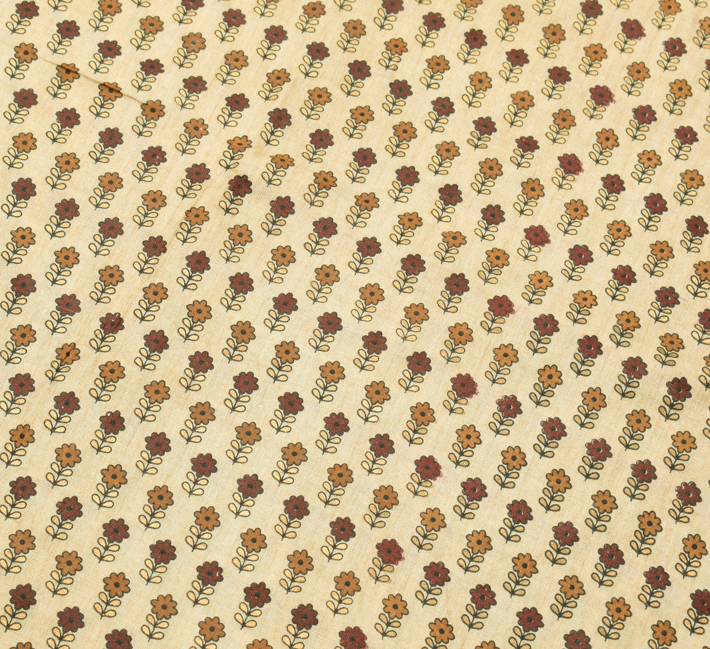 Sushila Vintage Cream Floral Saree 100%Pure Woolen Printed 5YD Sari Craft Fabric