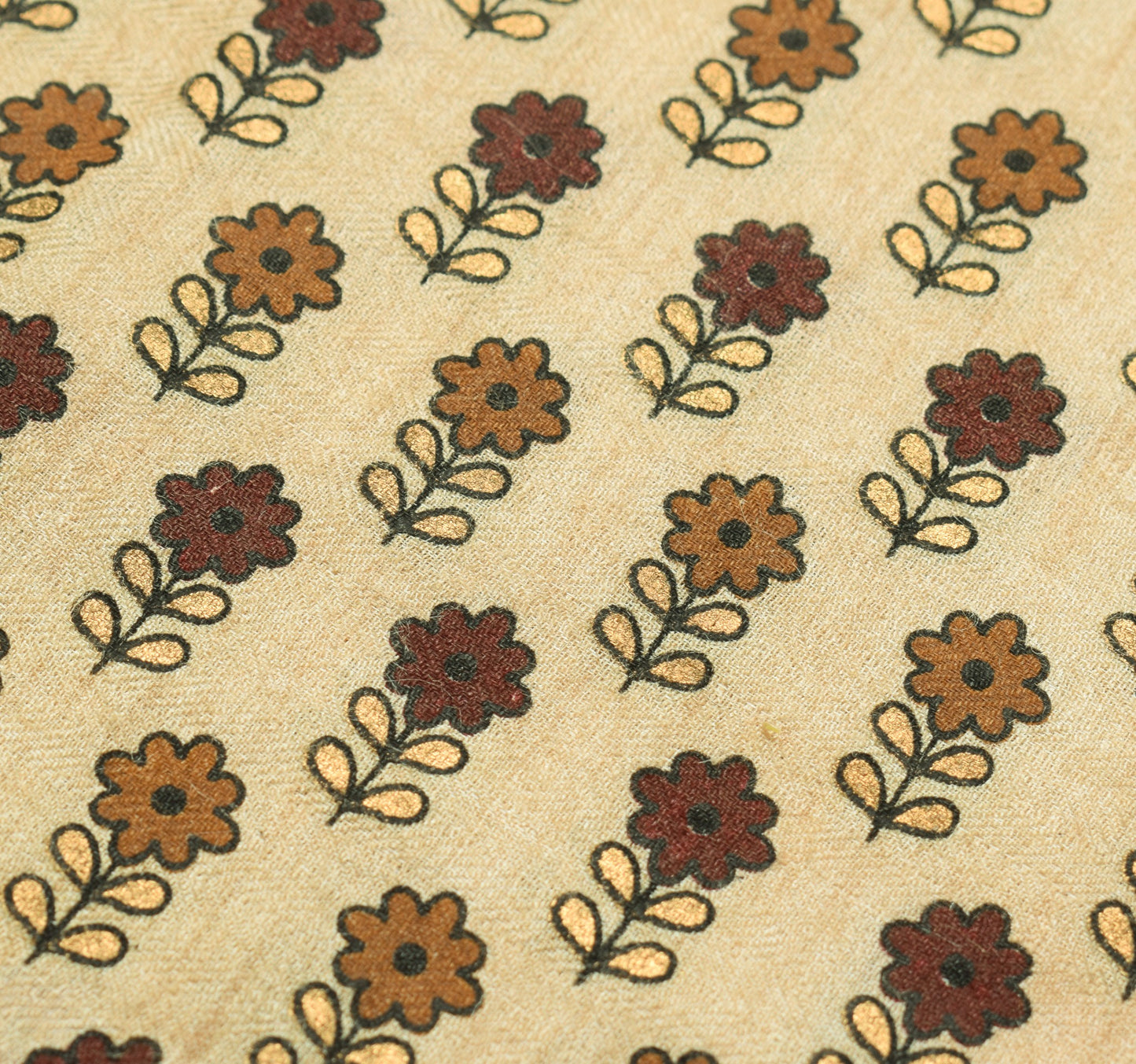 Sushila Vintage Cream Floral Saree 100%Pure Woolen Printed 5YD Sari Craft Fabric