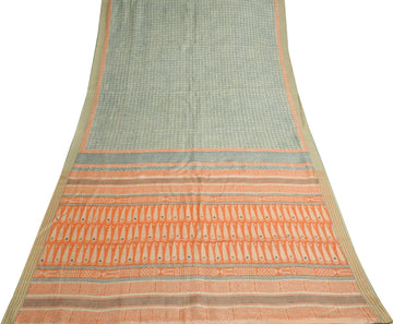 Sushila Vintage Gray Saree 100% Pure Woolen Hand Block Printed 5YD Sari Fabric