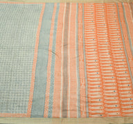 Sushila Vintage Gray Saree 100% Pure Woolen Hand Block Printed 5YD Sari Fabric