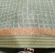 Sushila Vintage Gray Saree 100% Pure Woolen Hand Block Printed 5YD Sari Fabric