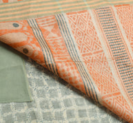 Sushila Vintage Gray Saree 100% Pure Woolen Hand Block Printed 5YD Sari Fabric