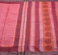 Sushila Vintage Pink Woven Saree 100% Pure Woolen Hand Block Printed Sari Fabric