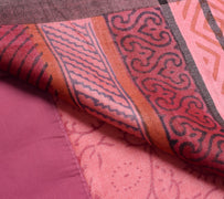 Sushila Vintage Pink Woven Saree 100% Pure Woolen Hand Block Printed Sari Fabric