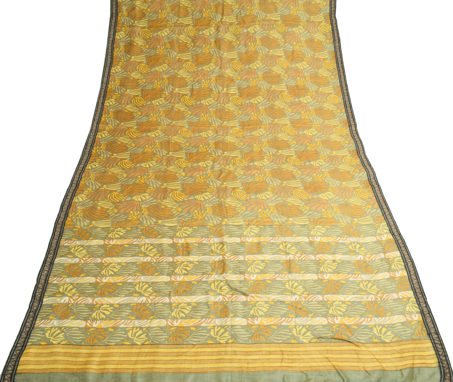 Sushila Vintage Grayish Green Saree Pure Woolen Printed Soft Branded Sari Fabric