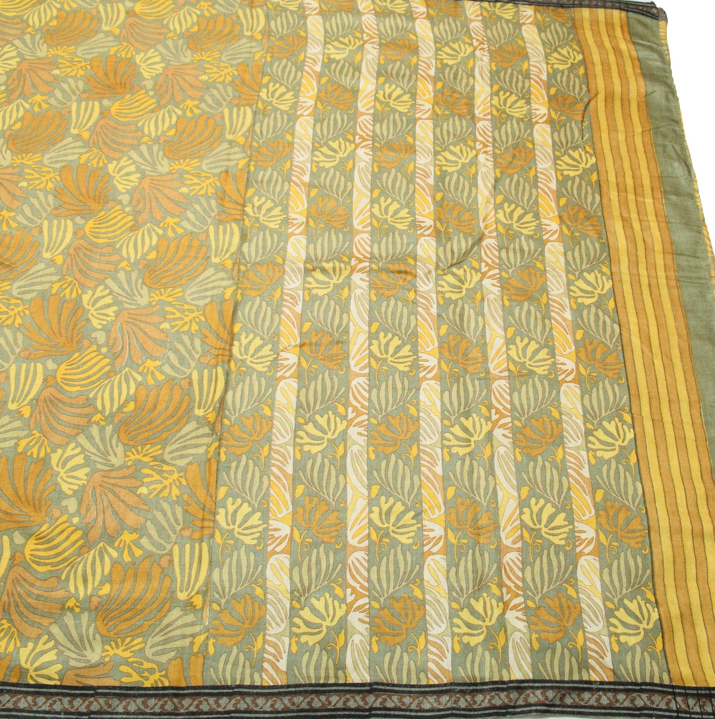 Sushila Vintage Grayish Green Saree Pure Woolen Printed Soft Branded Sari Fabric