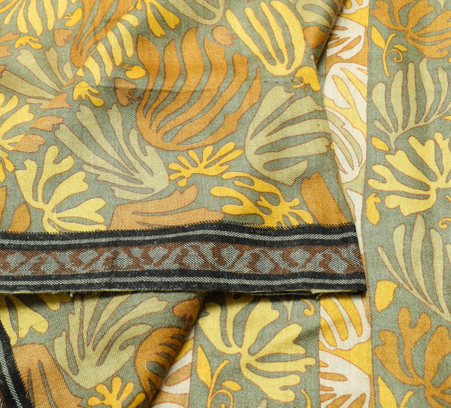 Sushila Vintage Grayish Green Saree Pure Woolen Printed Soft Branded Sari Fabric