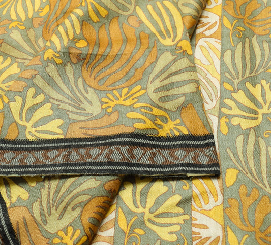 Sushila Vintage Grayish Green Saree Pure Woolen Printed Soft Branded Sari Fabric