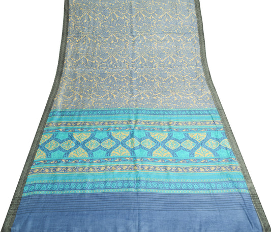 Sushila Vintage Floral Cream Saree 100%Pure Woolen Soft Printed Sari Warm Fabric