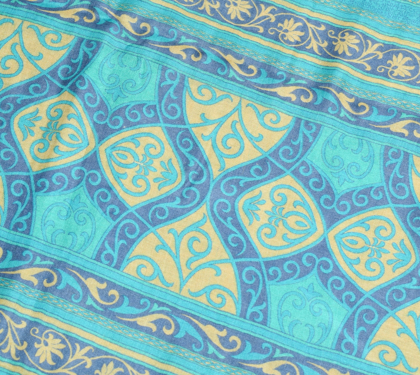 Sushila Vintage Floral Cream Saree 100%Pure Woolen Soft Printed Sari Warm Fabric