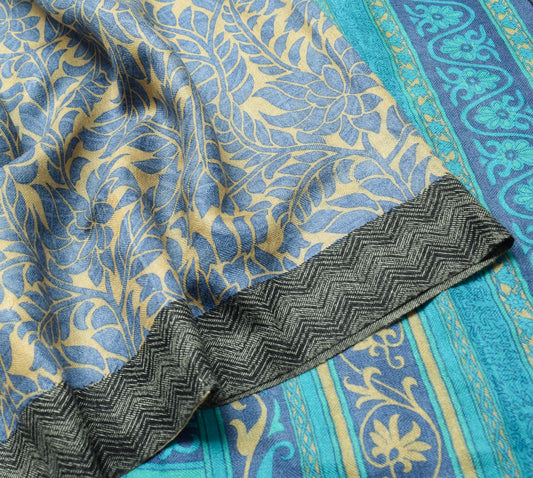 Sushila Vintage Floral Cream Saree 100%Pure Woolen Soft Printed Sari Warm Fabric