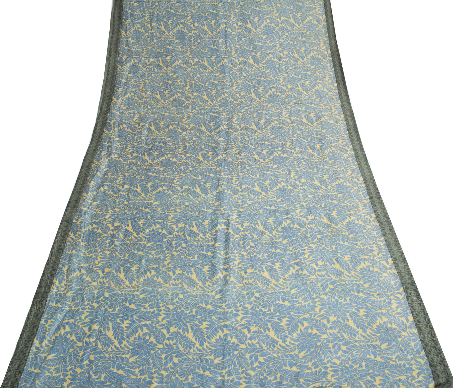 Sushila Vintage Floral Cream Saree 100%Pure Woolen Soft Printed Sari Warm Fabric