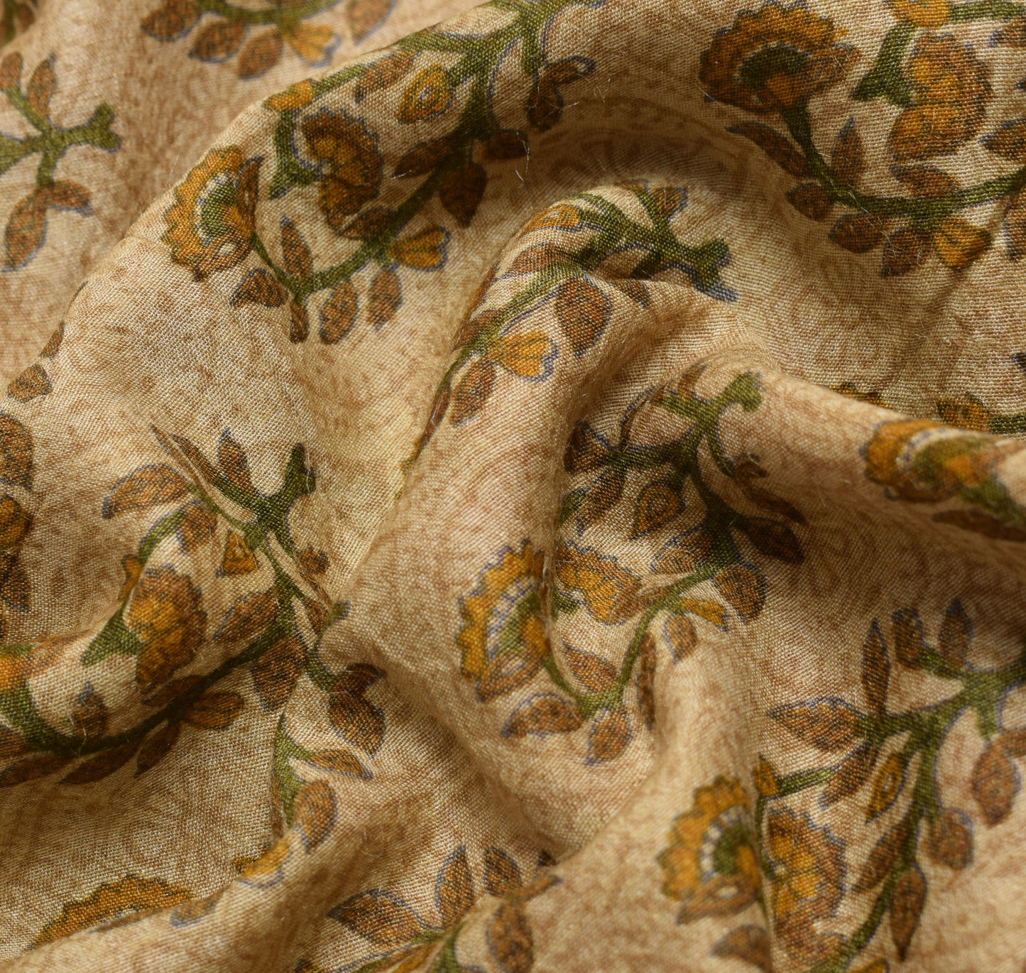 Sushila Vintage Cream Saree 100% Pure Woolen Floral Printed Sari Warm Fabric