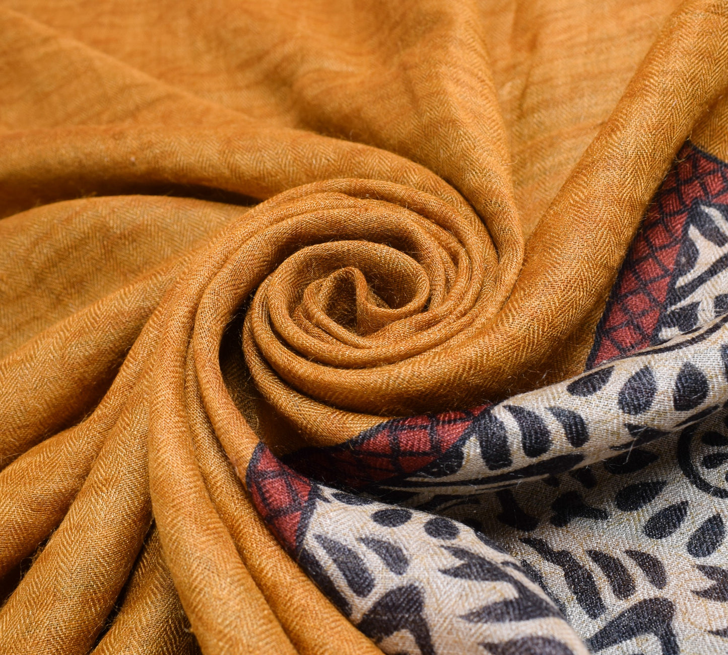 Sushila Vintage Mustard Floral Saree 100% Pure Woolen Soft Sari Craft Fabric