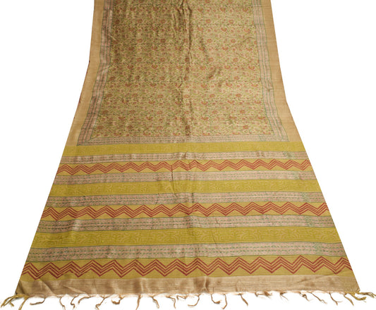 Sushila Vintage Pure Khadi Woolen Saree Hand Block Print Floral Soft Sari Fabric