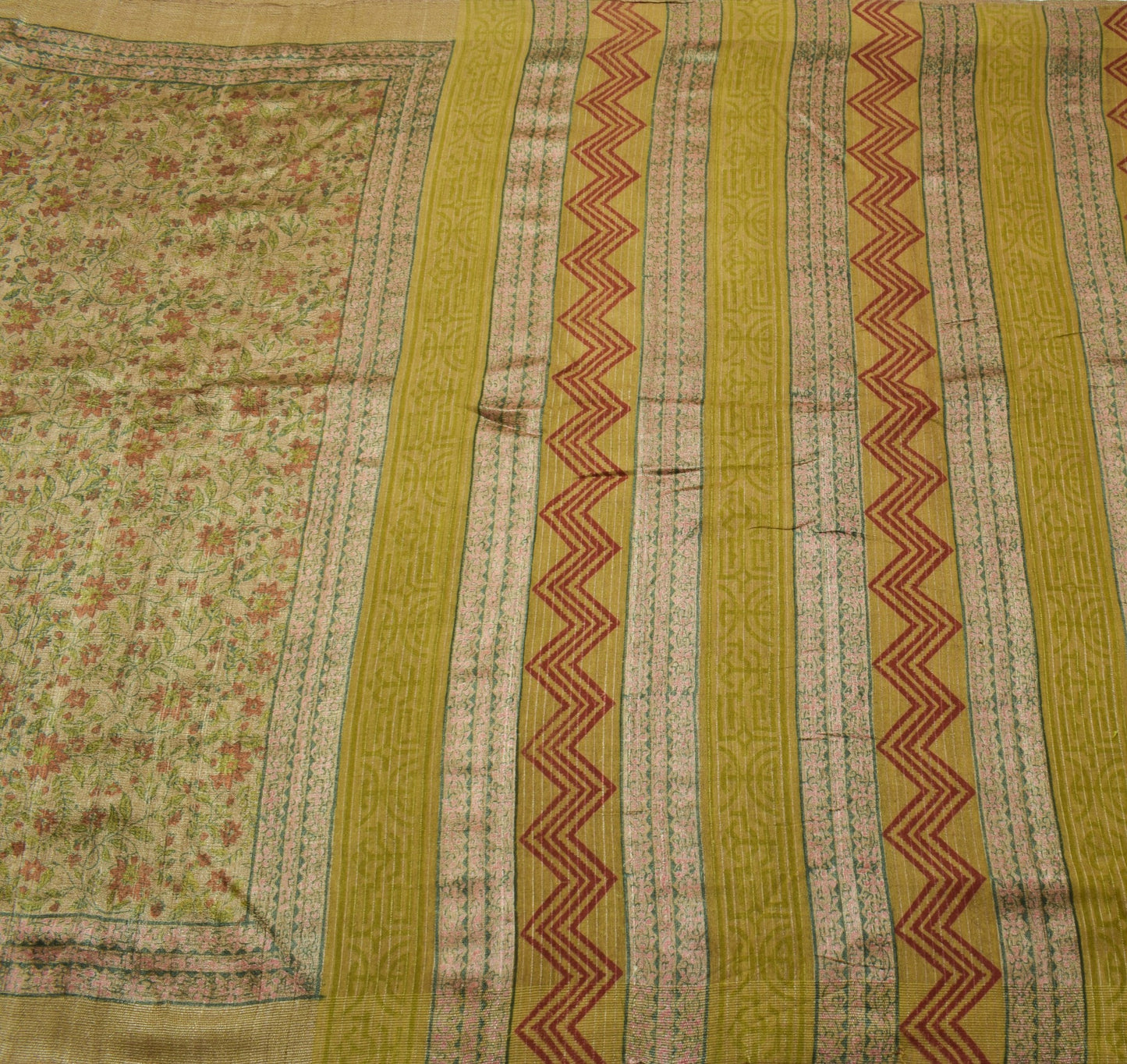 Sushila Vintage Pure Khadi Woolen Saree Hand Block Print Floral Soft Sari Fabric