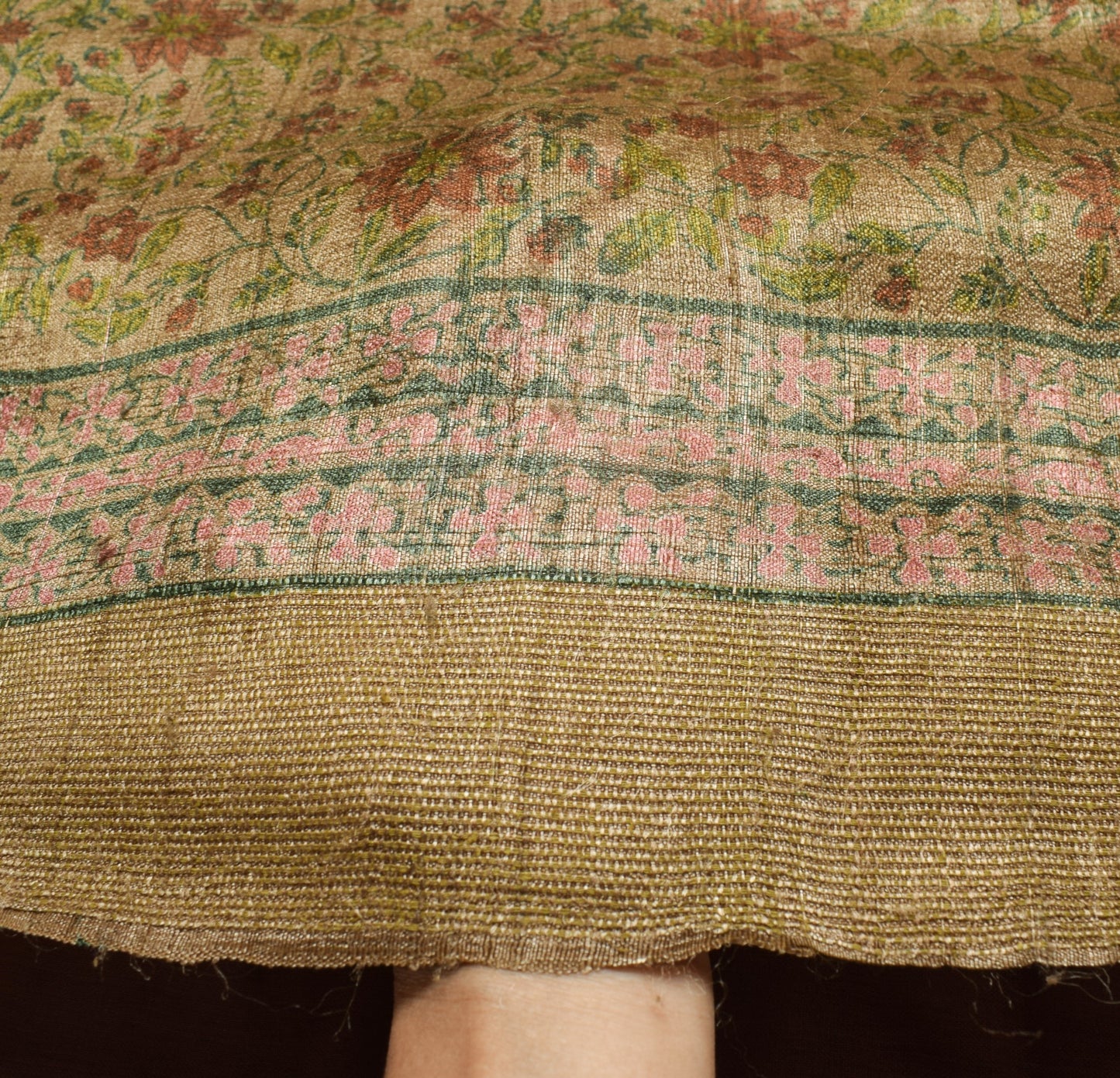 Sushila Vintage Pure Khadi Woolen Saree Hand Block Print Floral Soft Sari Fabric