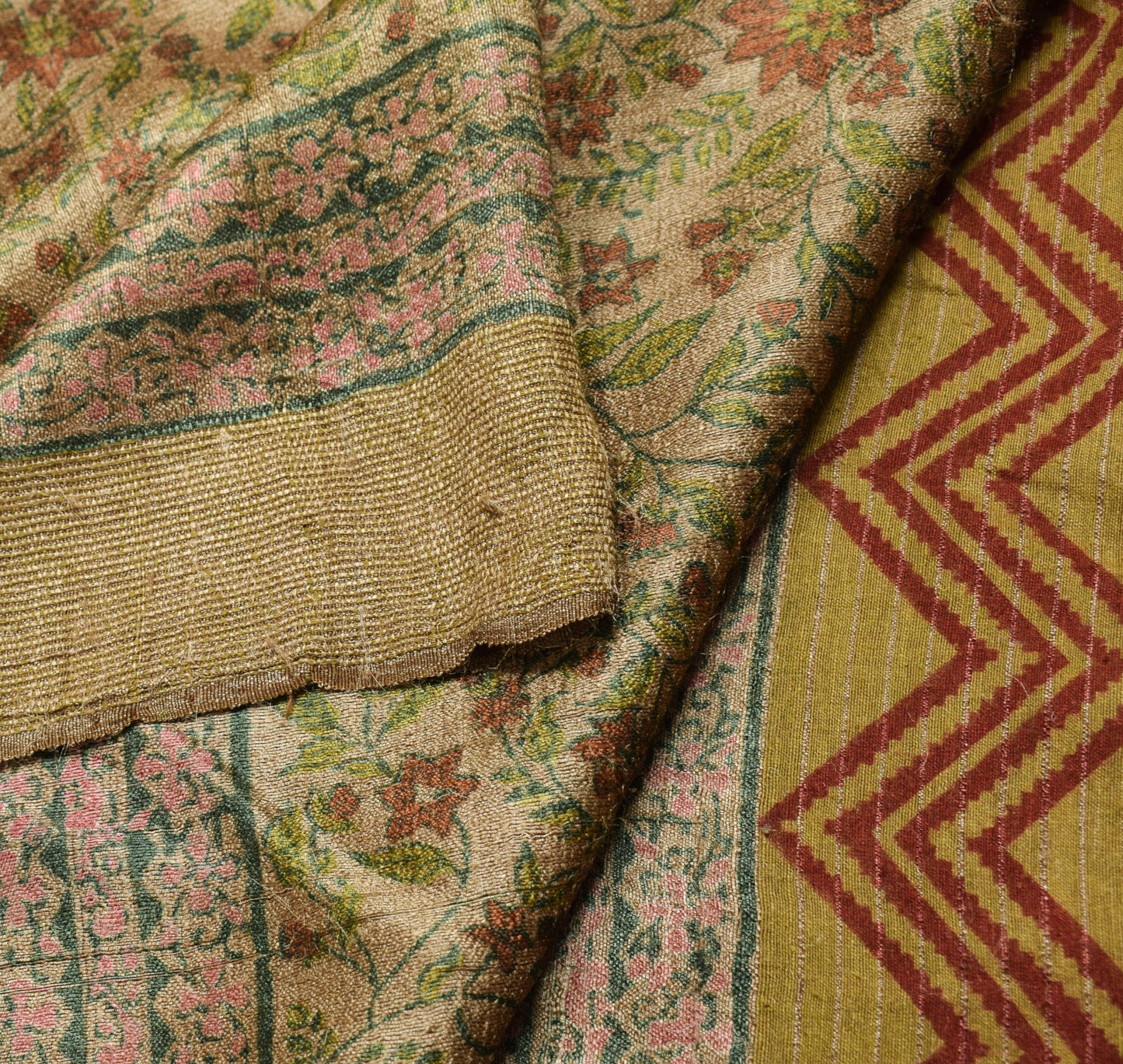 Sushila Vintage Pure Khadi Woolen Saree Hand Block Print Floral Soft Sari Fabric