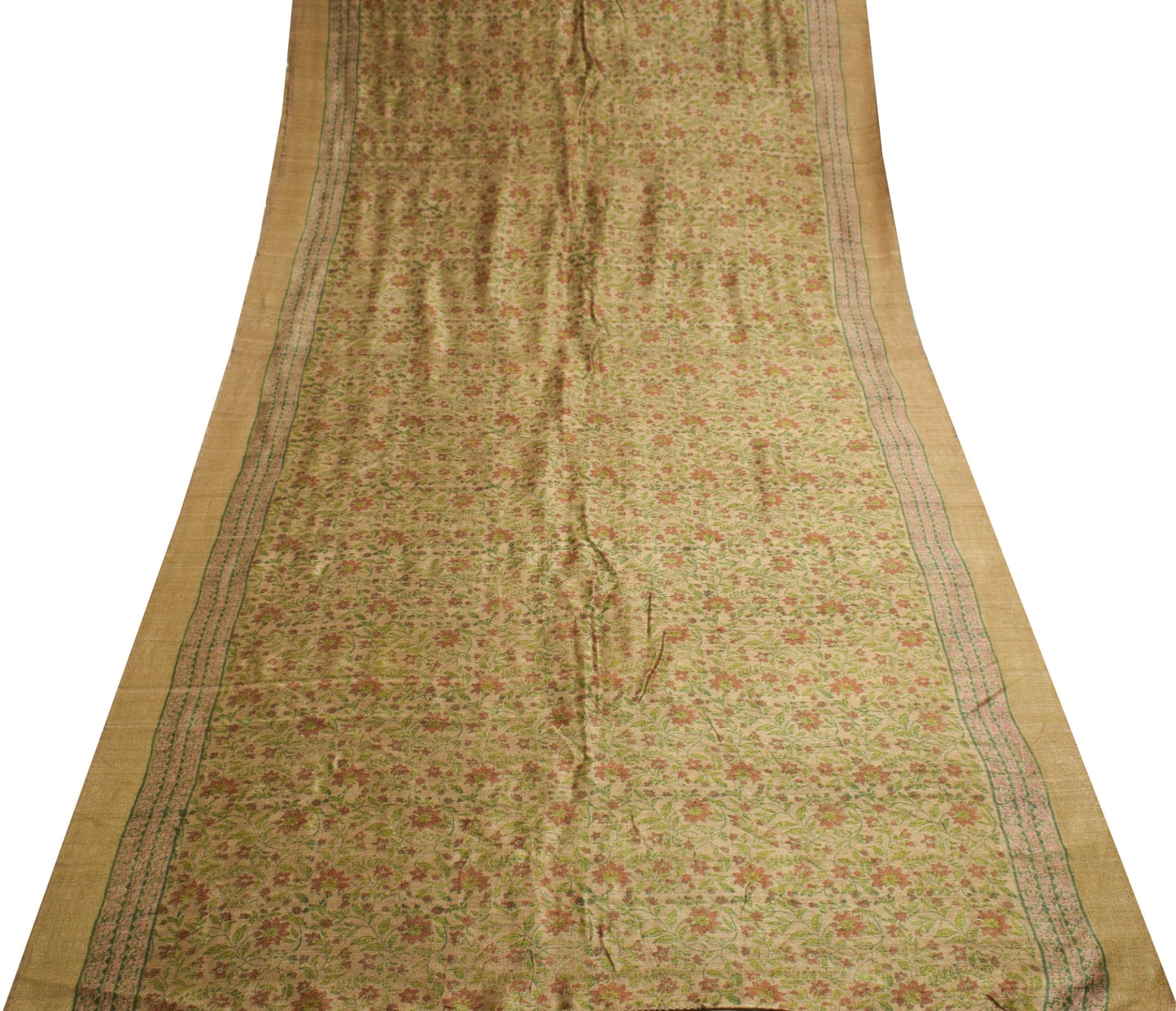 Sushila Vintage Pure Khadi Woolen Saree Hand Block Print Floral Soft Sari Fabric