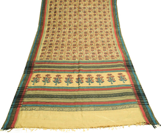 Sushila Vintage Yellow Branded Saree Pure Woolen Floral Printed Soft Sari Fabric