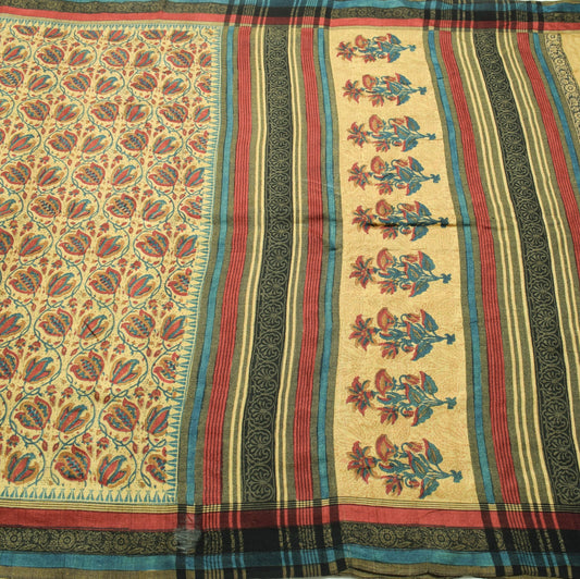 Sushila Vintage Yellow Branded Saree Pure Woolen Floral Printed Soft Sari Fabric