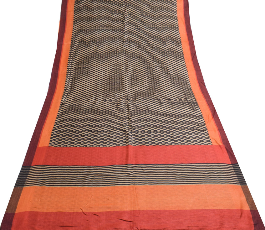 Sushila Vintage Black Saree Pure Woolen Printed Soft Warm Sari 5 YD Craft Fabric