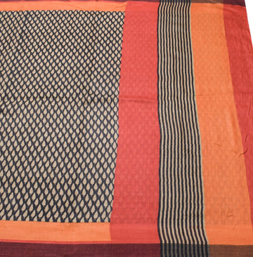 Sushila Vintage Black Saree Pure Woolen Printed Soft Warm Sari 5 YD Craft Fabric