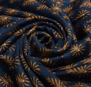 Sushila Vintage Pure Woolen Saree Dark Blue Floral Printed Soft 5YD Sari Fabric