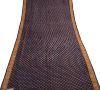 Sushila Vintage Pure Woolen Saree Dark Blue Floral Printed Soft 5YD Sari Fabric