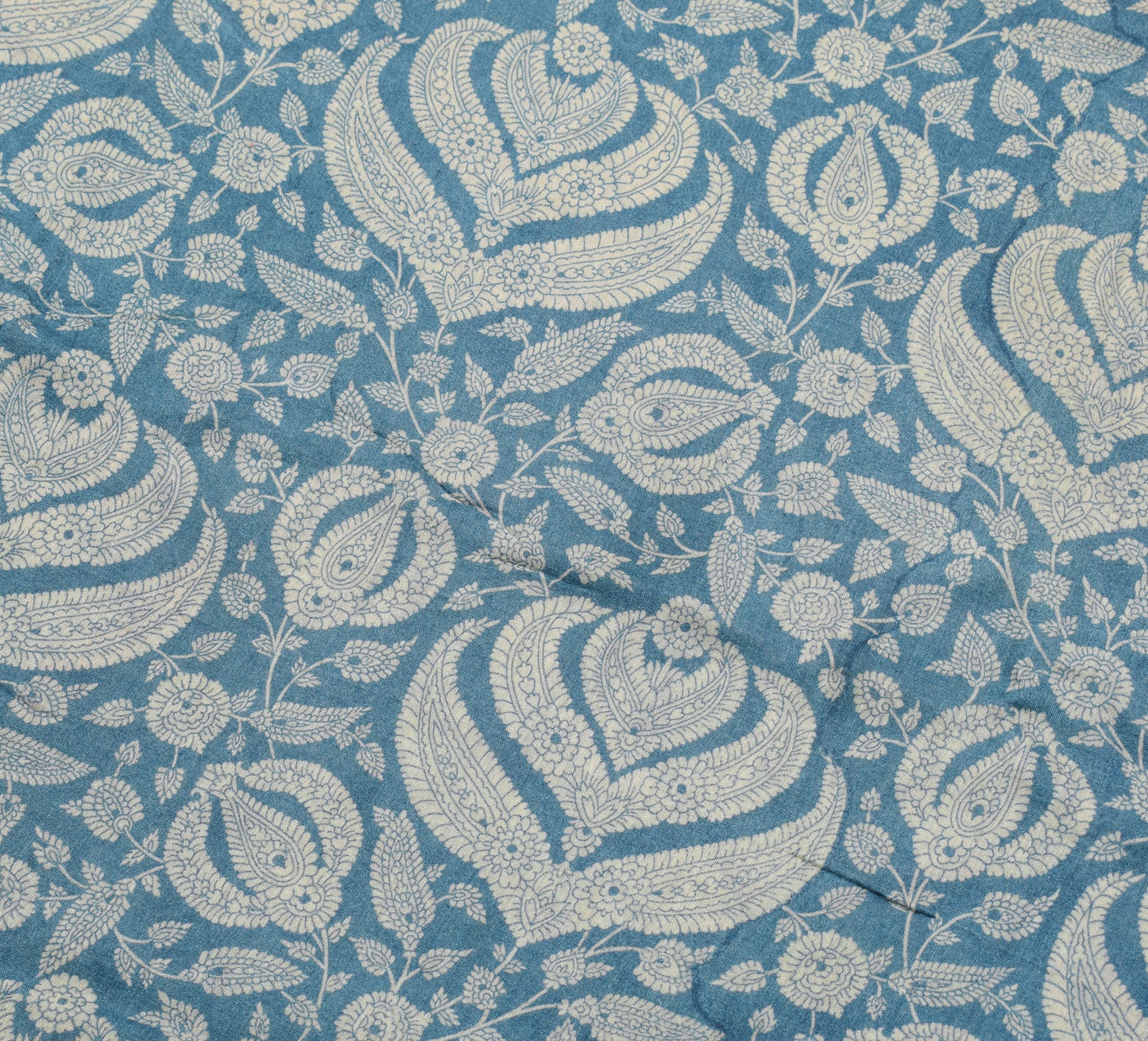 Sushila Vintage Teal Blue Saree Pure Woolen Floral Printed Soft 5YD Sari Fabric