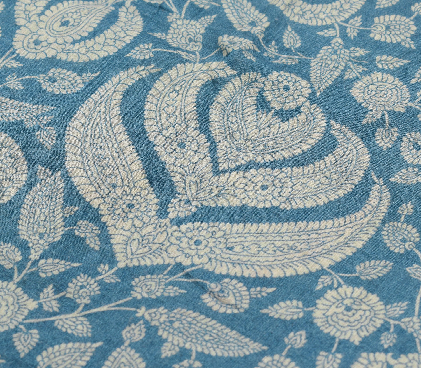 Sushila Vintage Teal Blue Saree Pure Woolen Floral Printed Soft 5YD Sari Fabric