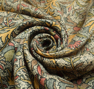 Sushila Vintage Cream Saree Art Silk Floral Printed 5 Yard Sari Craft Fabric