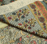 Sushila Vintage Cream Saree Art Silk Floral Printed 5 Yard Sari Craft Fabric