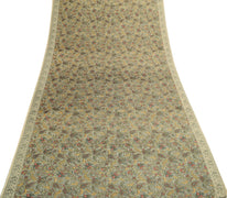 Sushila Vintage Cream Saree Art Silk Floral Printed 5 Yard Sari Craft Fabric
