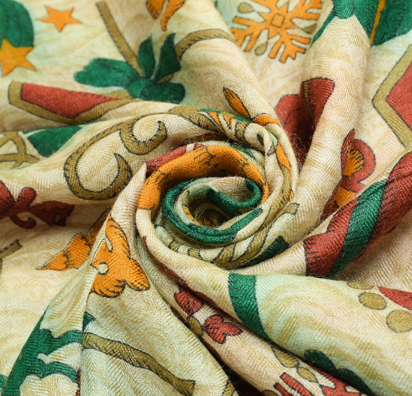 Sushila Vintage Cream Antique Saree Pure Woolen Animal Birds Printed Sari Fabric