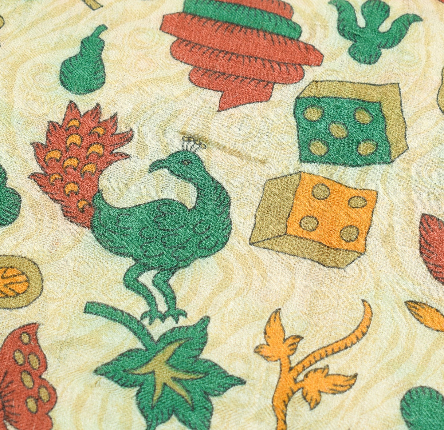 Sushila Vintage Cream Antique Saree Pure Woolen Animal Birds Printed Sari Fabric