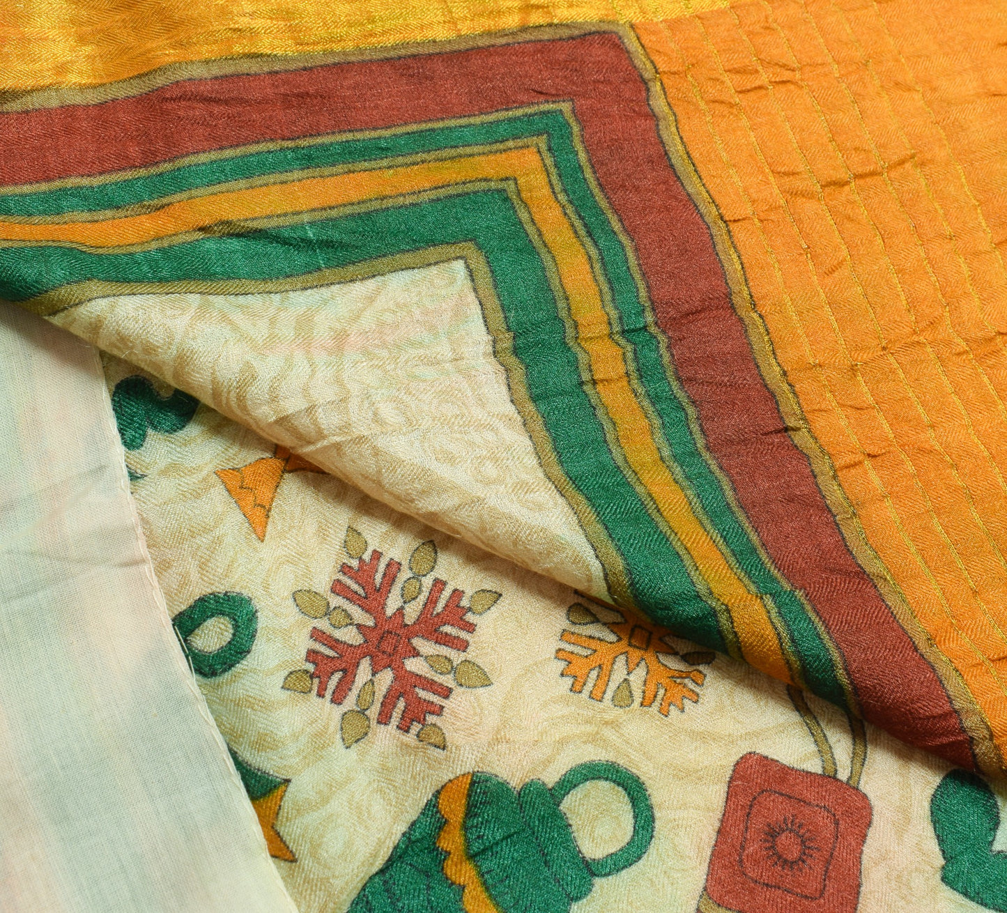 Sushila Vintage Cream Antique Saree Pure Woolen Animal Birds Printed Sari Fabric