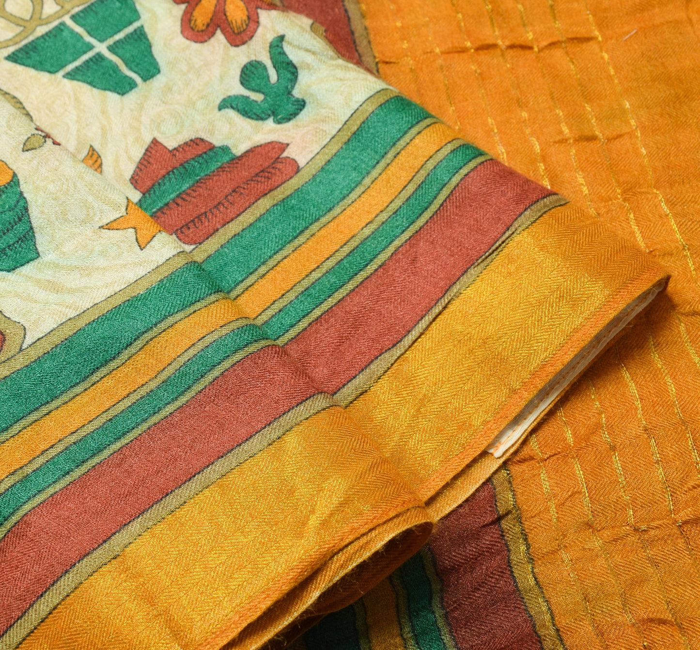 Sushila Vintage Cream Antique Saree Pure Woolen Animal Birds Printed Sari Fabric