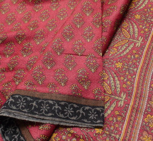 Sushila Vintage Maroon Saree 100% Pure Woolen Floral Printed Branded Sari Fabric
