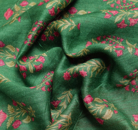 Sushila Vintage Green Floral Saree Branded Pure Woolen Printed Soft Sari Fabric