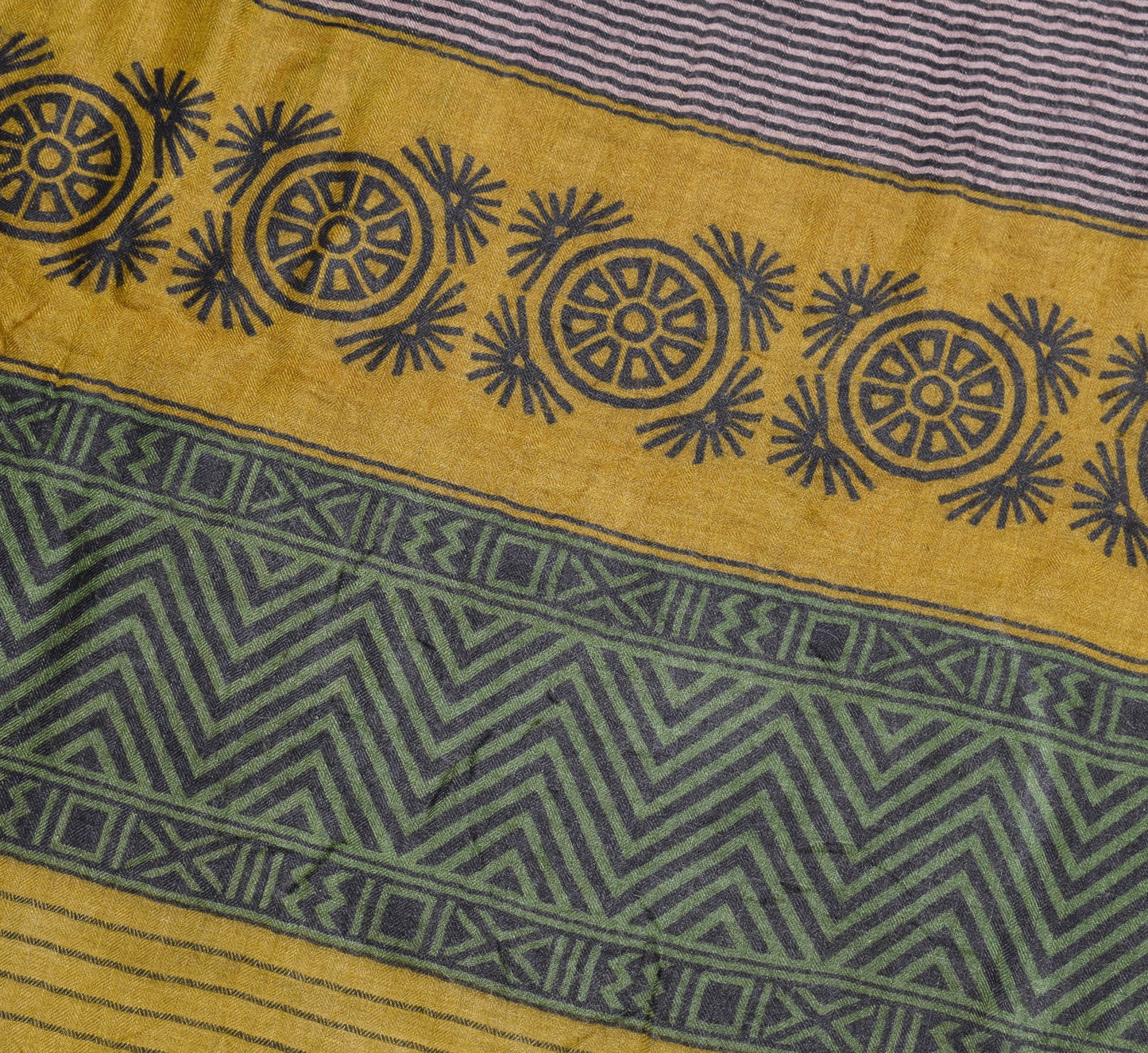 Sushila Vintage Mustard Saree 100% Pure Woolen Printed Warm Sari Soft 5YD Fabric