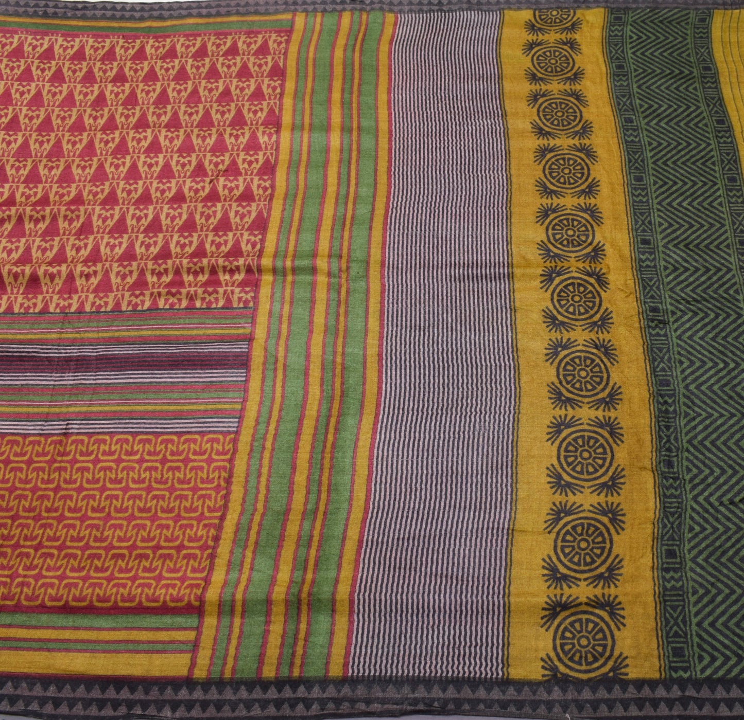 Sushila Vintage Mustard Saree 100% Pure Woolen Printed Warm Sari Soft 5YD Fabric