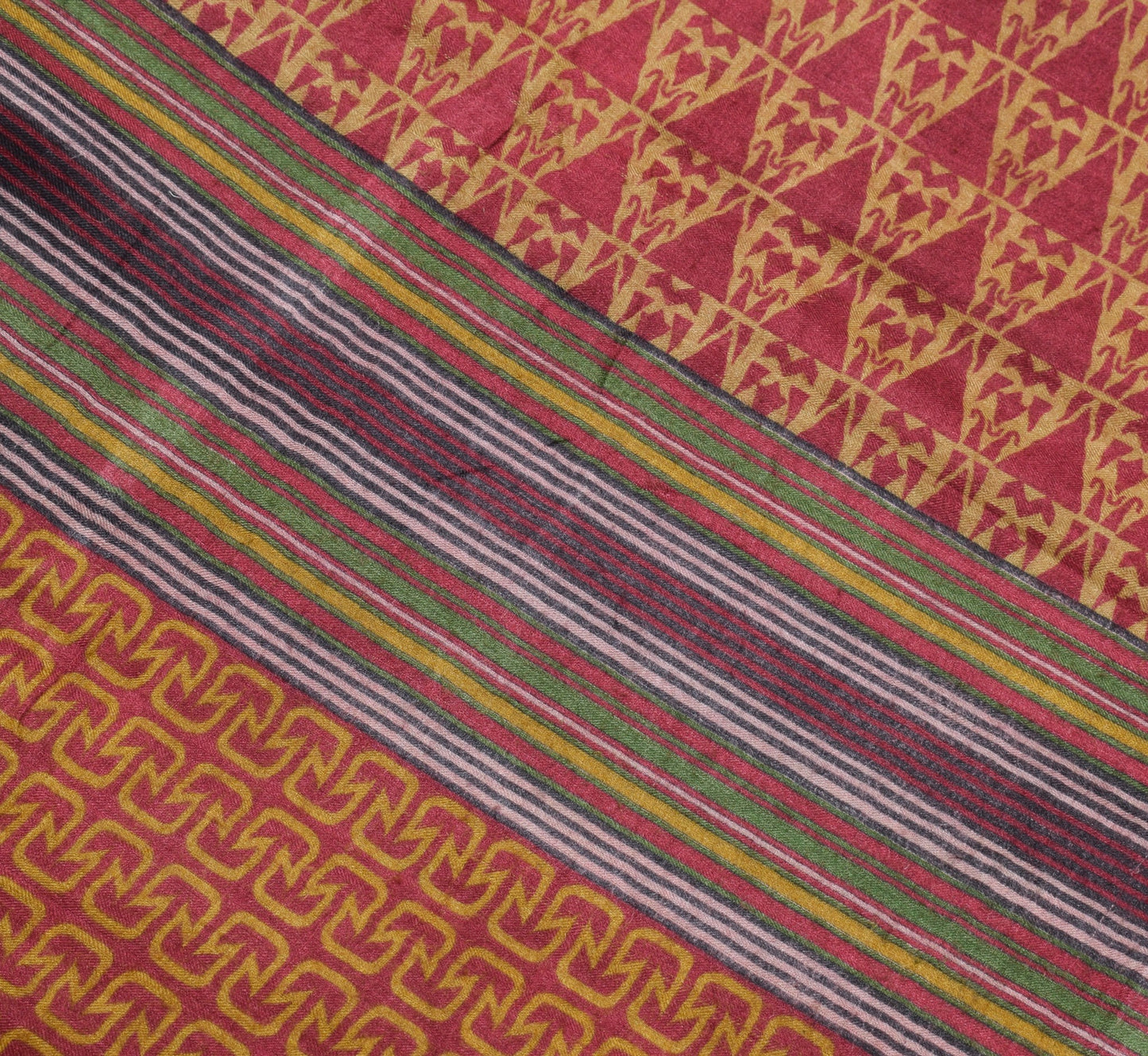 Sushila Vintage Mustard Saree 100% Pure Woolen Printed Warm Sari Soft 5YD Fabric