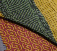 Sushila Vintage Mustard Saree 100% Pure Woolen Printed Warm Sari Soft 5YD Fabric